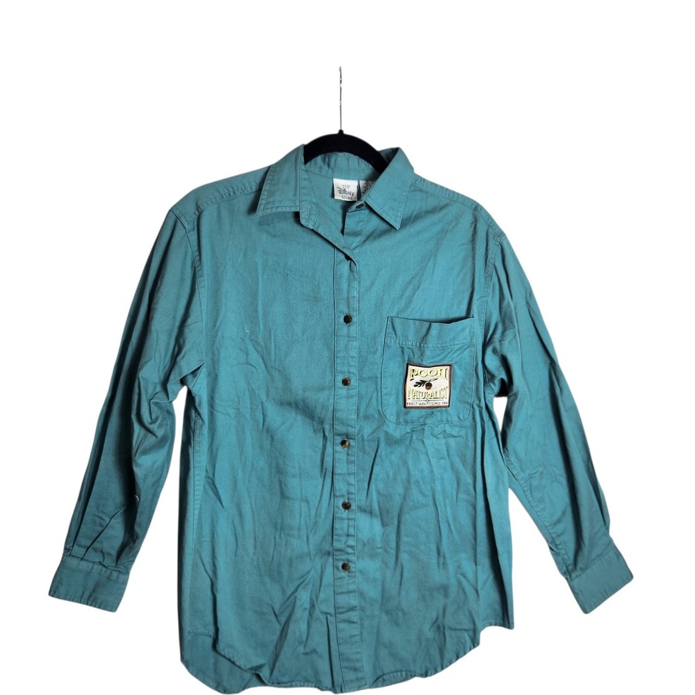 Vintage Disney Store Winnie the Pooh Naturalist Embroidered Teal Cotton Shirt S
